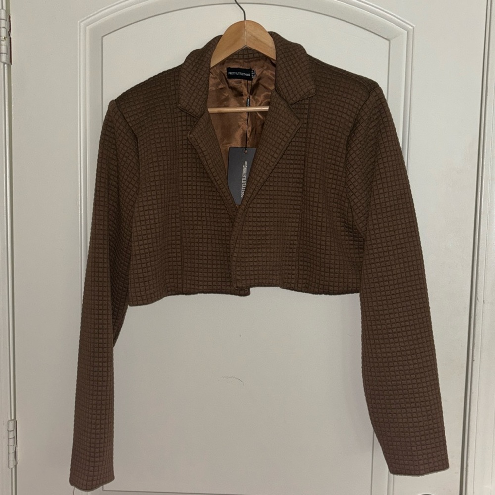 Chocolate quilted cropped blazer